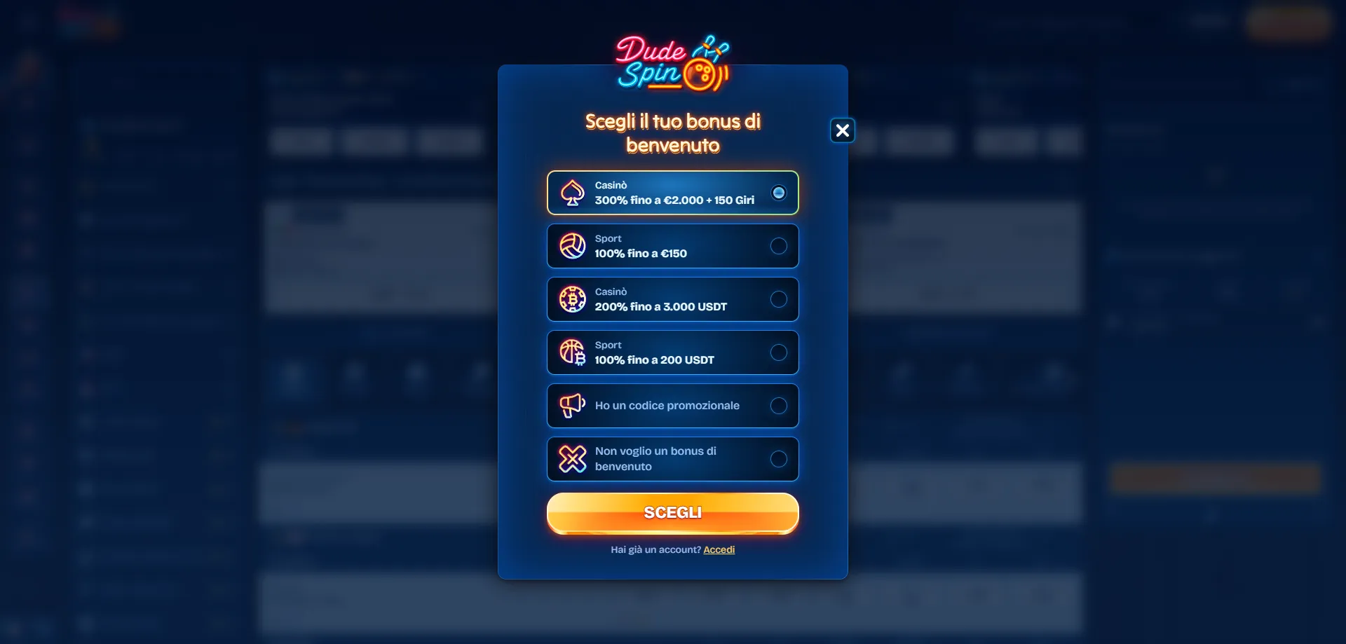 Registrazione a Dudespin Casino per ottenere il bonus senza deposito